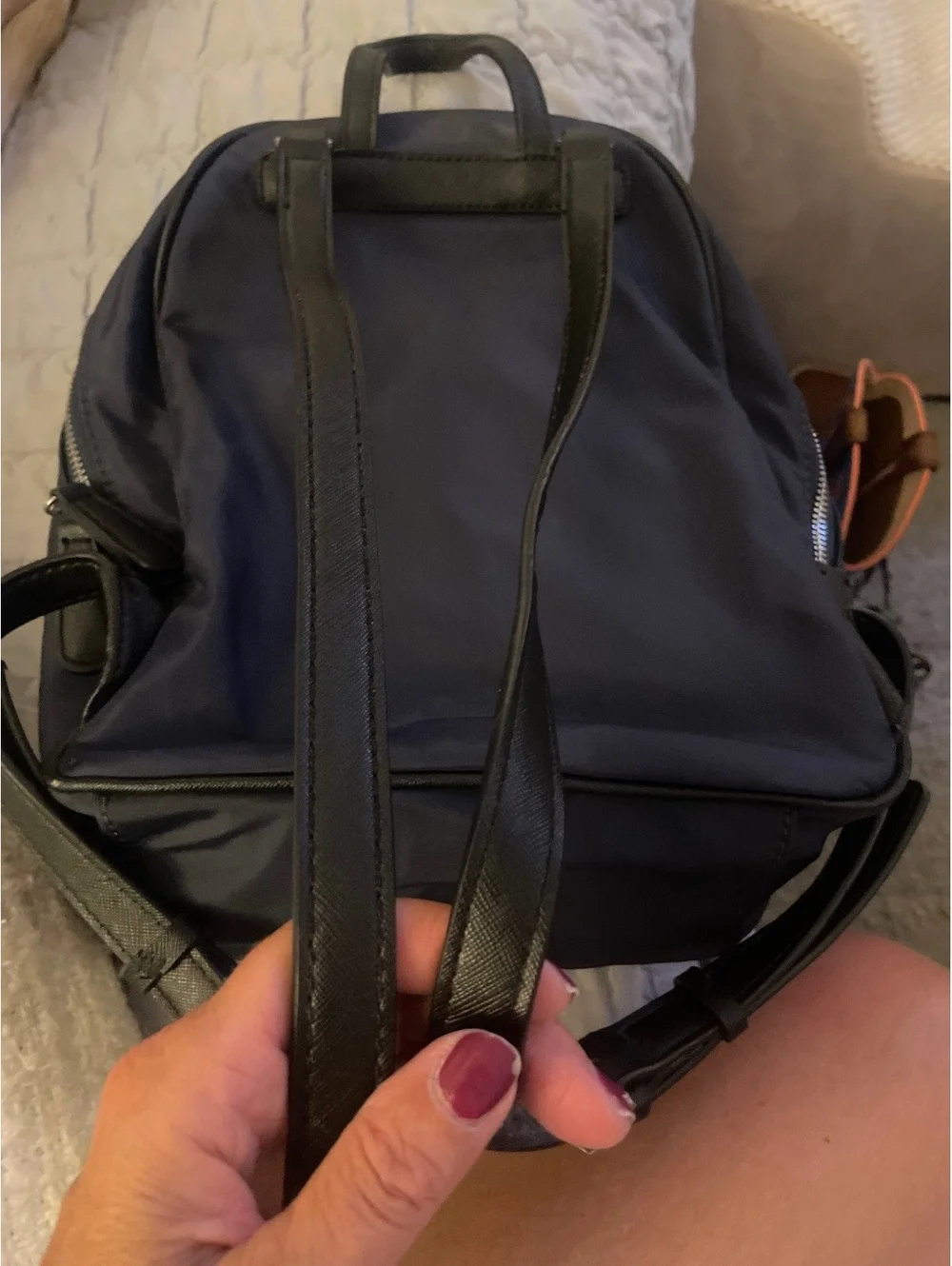 Guess Navy Blue Mini Backpack with Front Pocket and Adjustable Straps